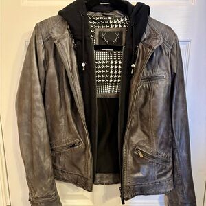Bod & Christensen Robby Gray Black Leather Motorcycle Jacket Size Medium